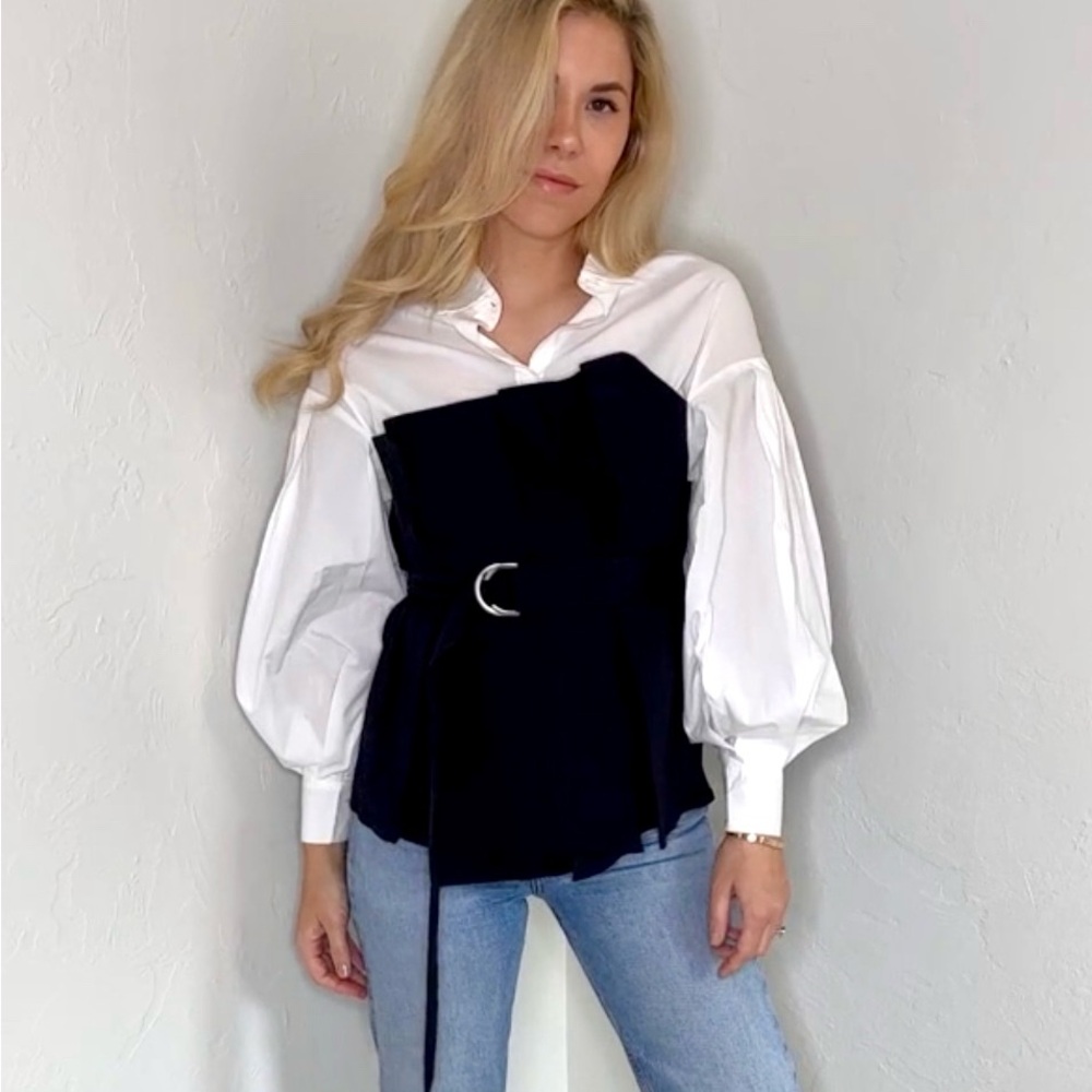 S.DEER Pleated Textured Patchwork Shirt Size Small